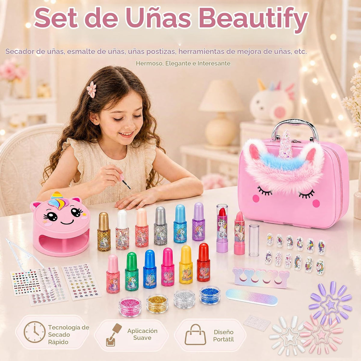 Juego de esmaltes de uñas para niñas, kit de salón de arte de uñas...