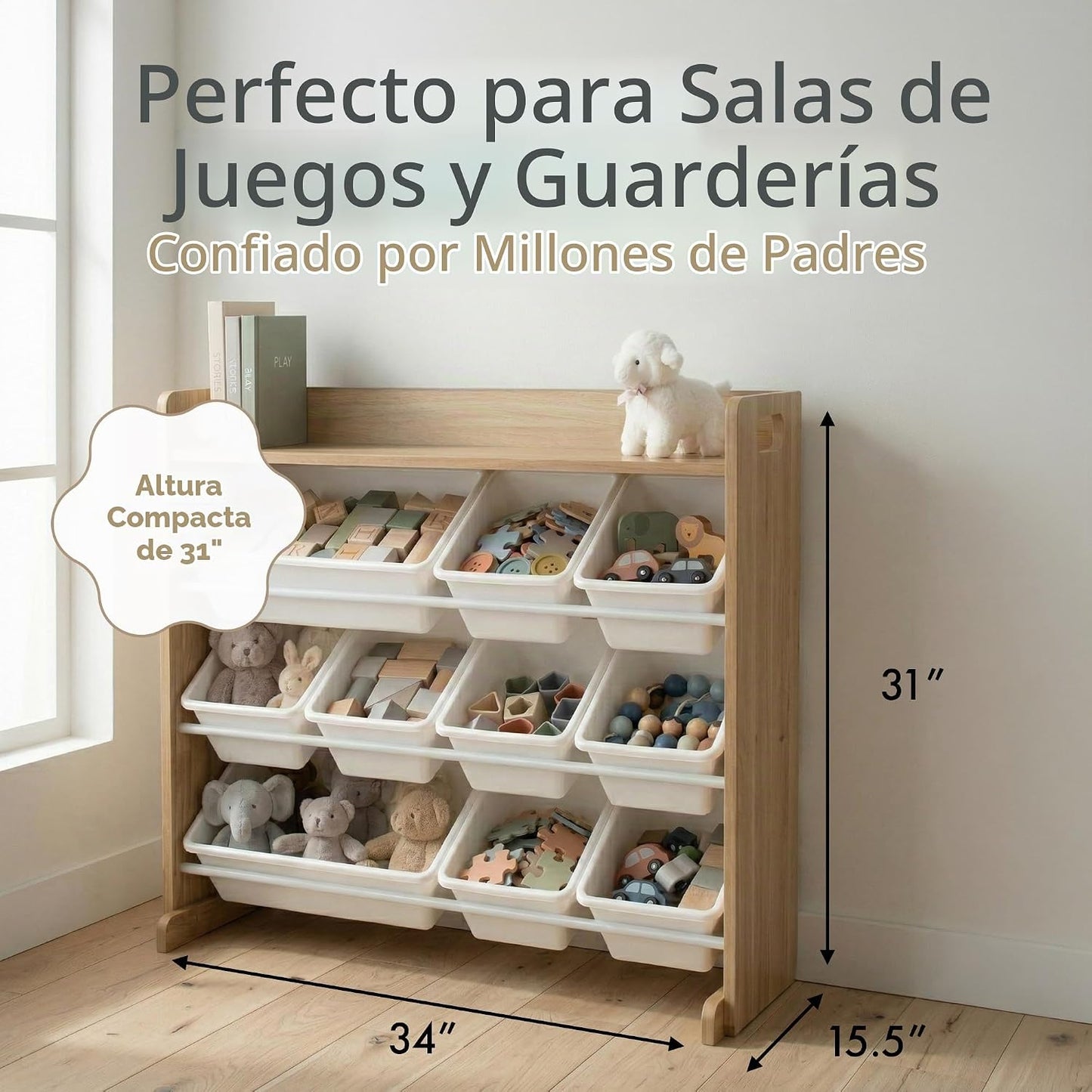 Humble Crew Organizador de juguetes para niños con estante de exhib...