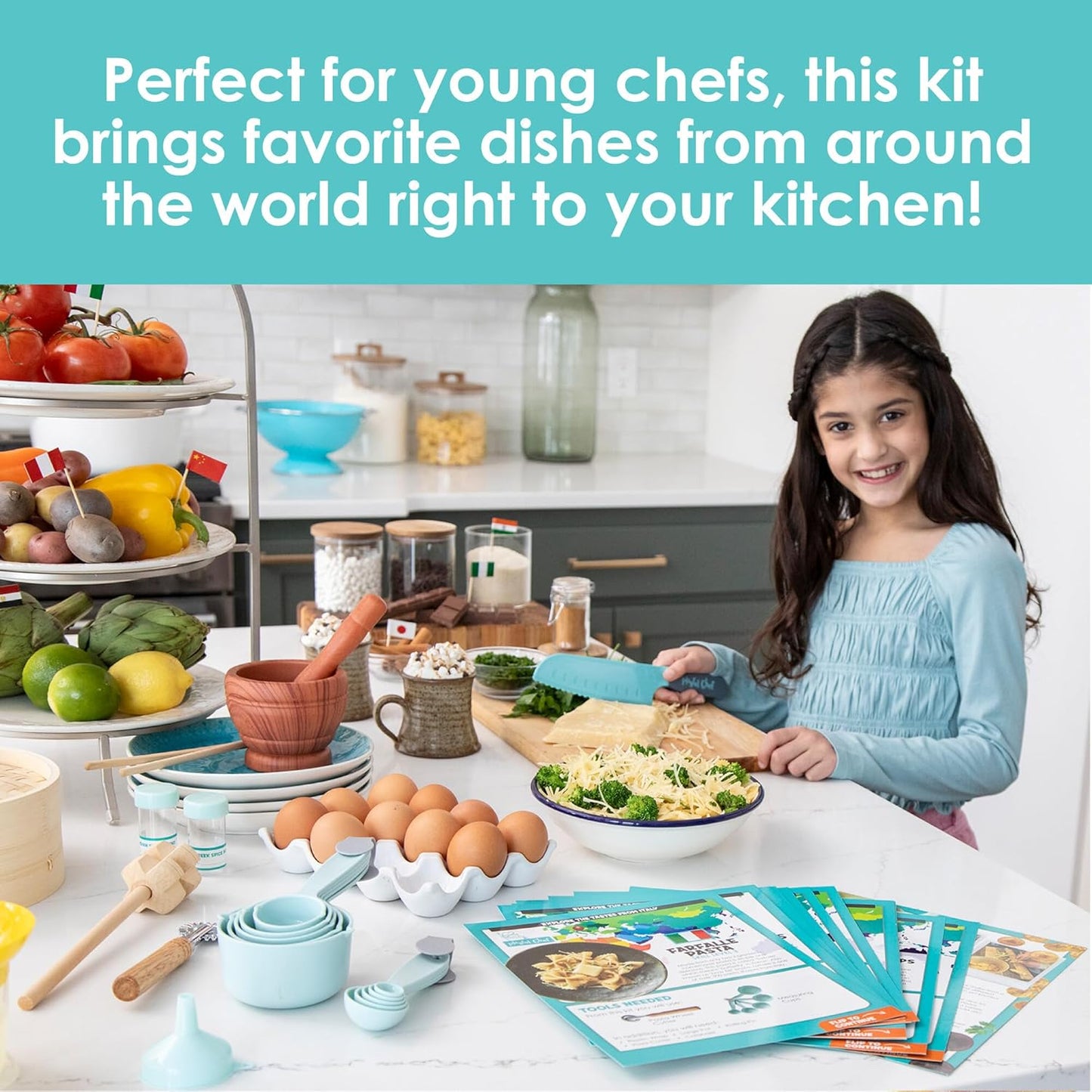 MindWare Playful Chef Foods of The World Kit de cocina para niños,...