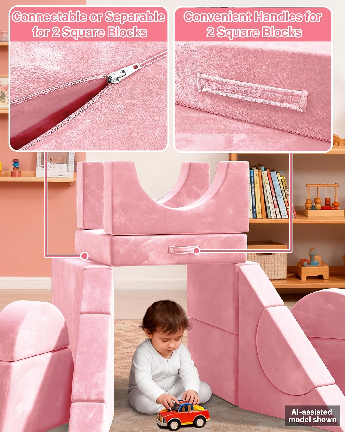 YEFU Sofá modular de juego para niños de 15 piezas, más de 1000 jue...