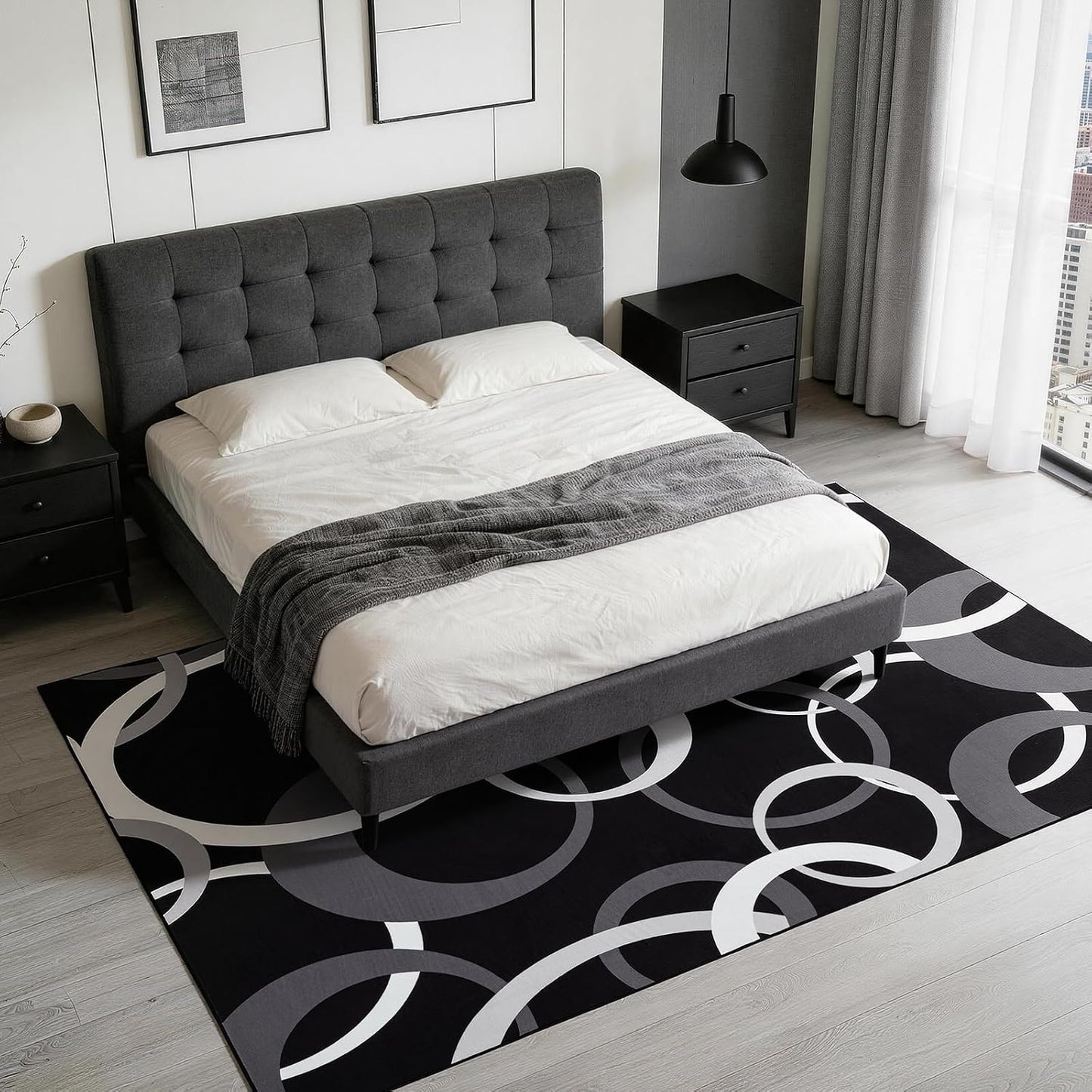 YIHOUSE Alfombra lavable para sala de estar, color blanco y negro,...