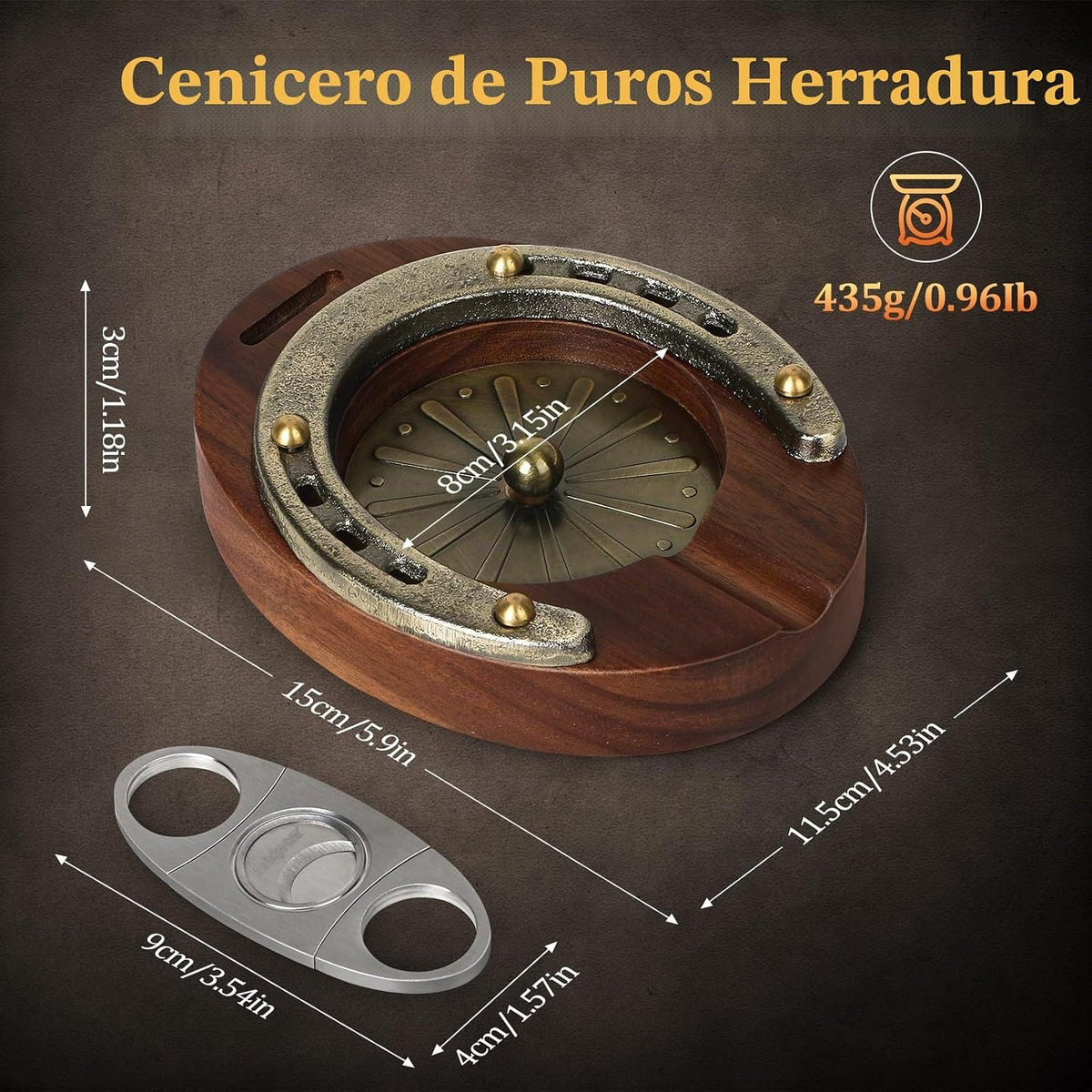 SEMKONT Cenicero de puros, cenicero portátil de madera de herradura...