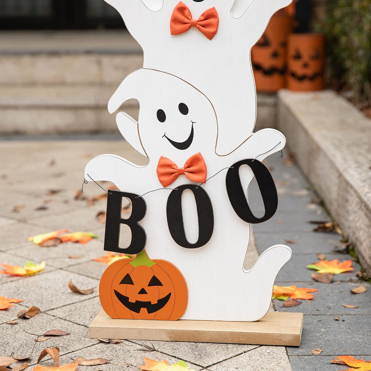 Glitzhome - Letrero de madera apilado de fantasmas para Halloween d...