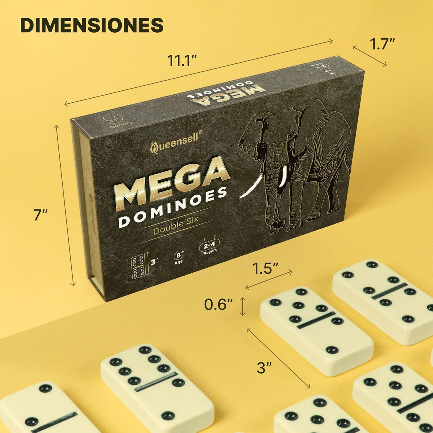 Juego de dominó mega grande de 3" para adultos y niños \u2013 J...