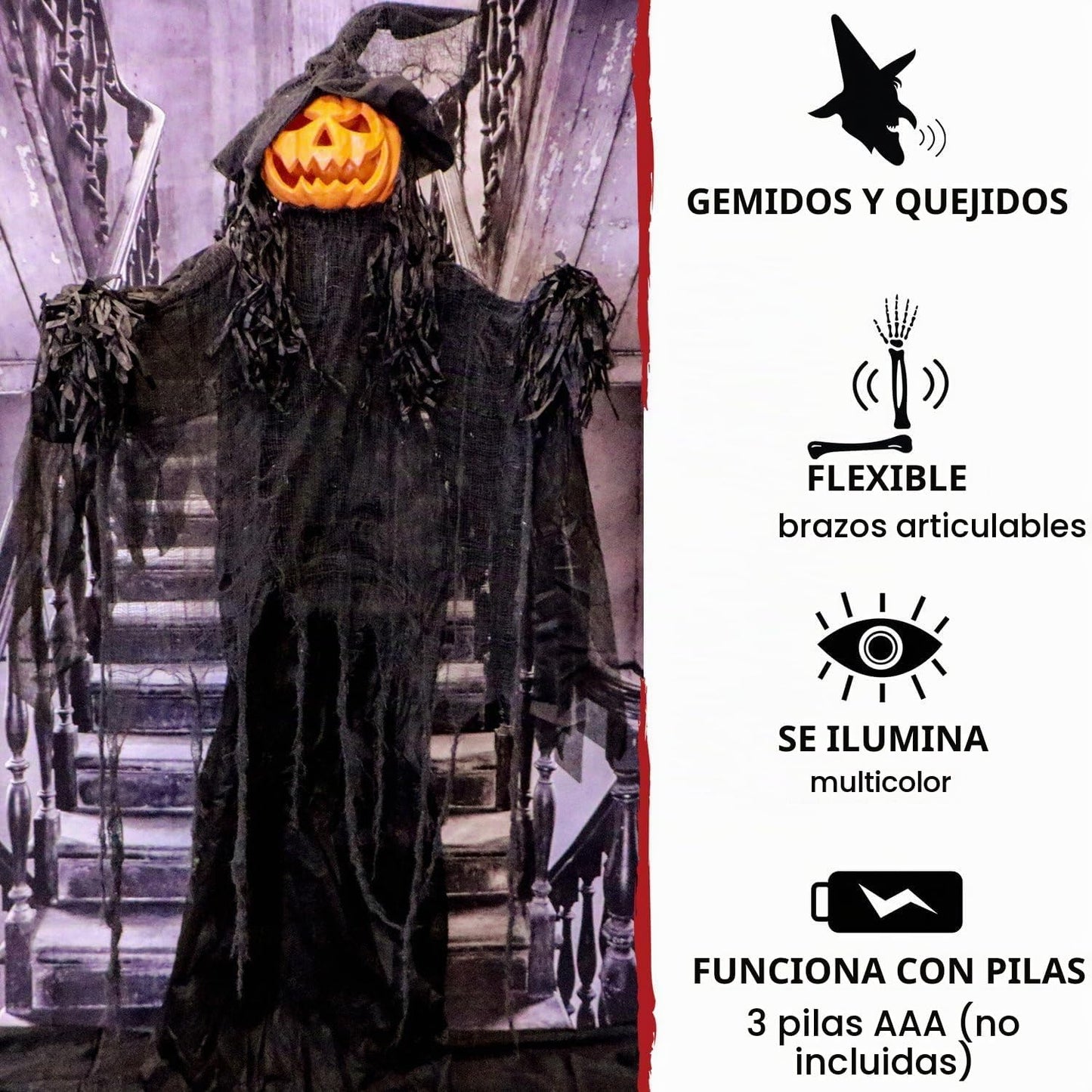 Haunted Hill Farm HHPUMP-3FLS | Espantapájaros animatrónico de tama...