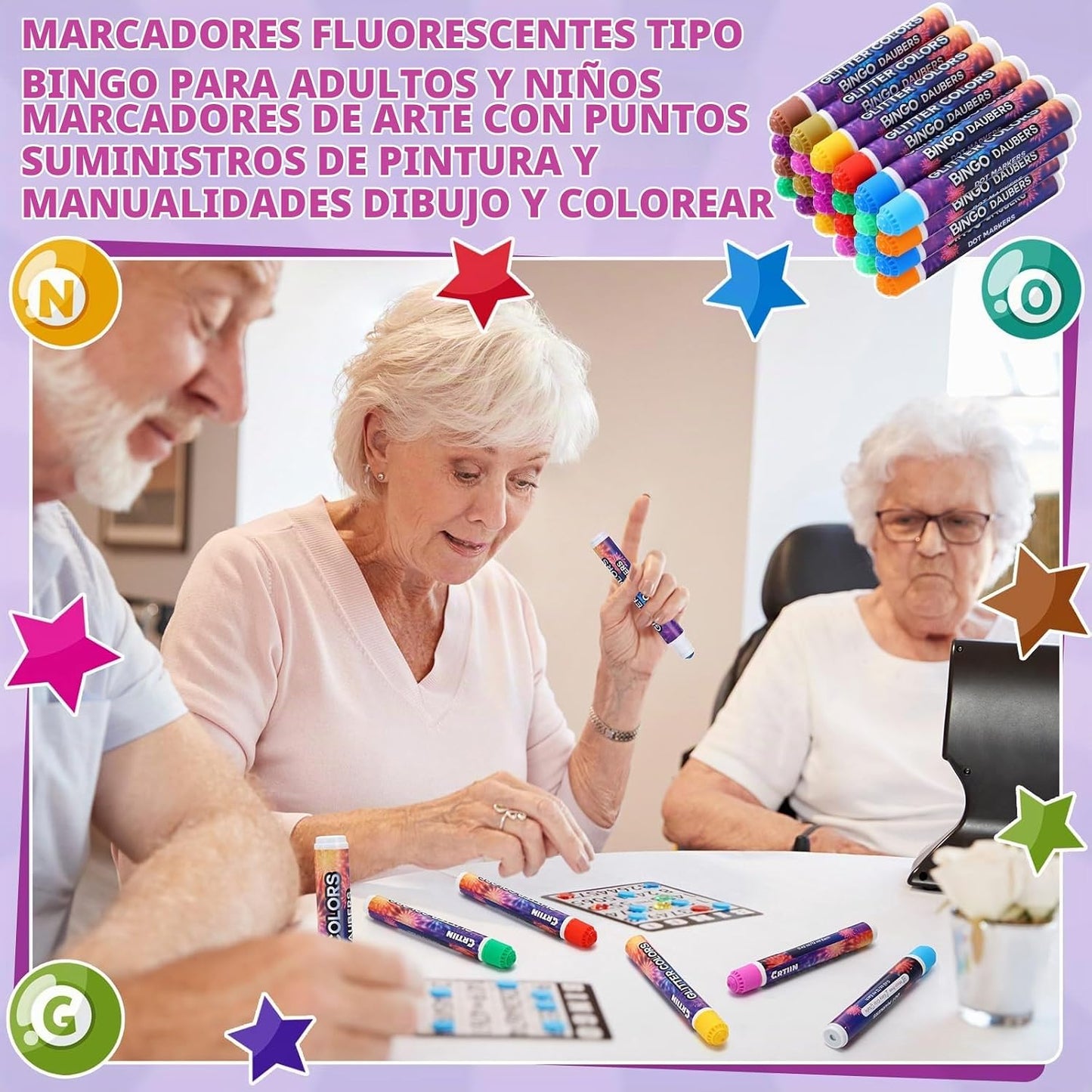 Crtiin Paquete de 24 Marcadores de Bingo con Purpurina, Marcadores...