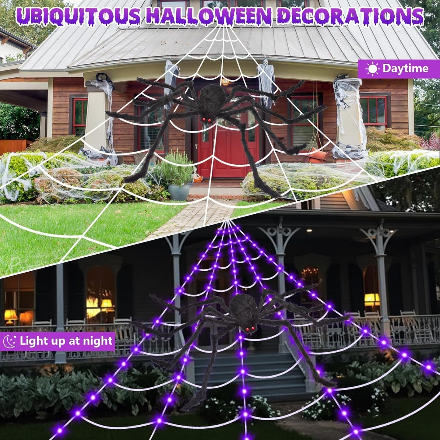 OCATO Decoraciones de Halloween Telarañas: luces de telaraña 135 lu...