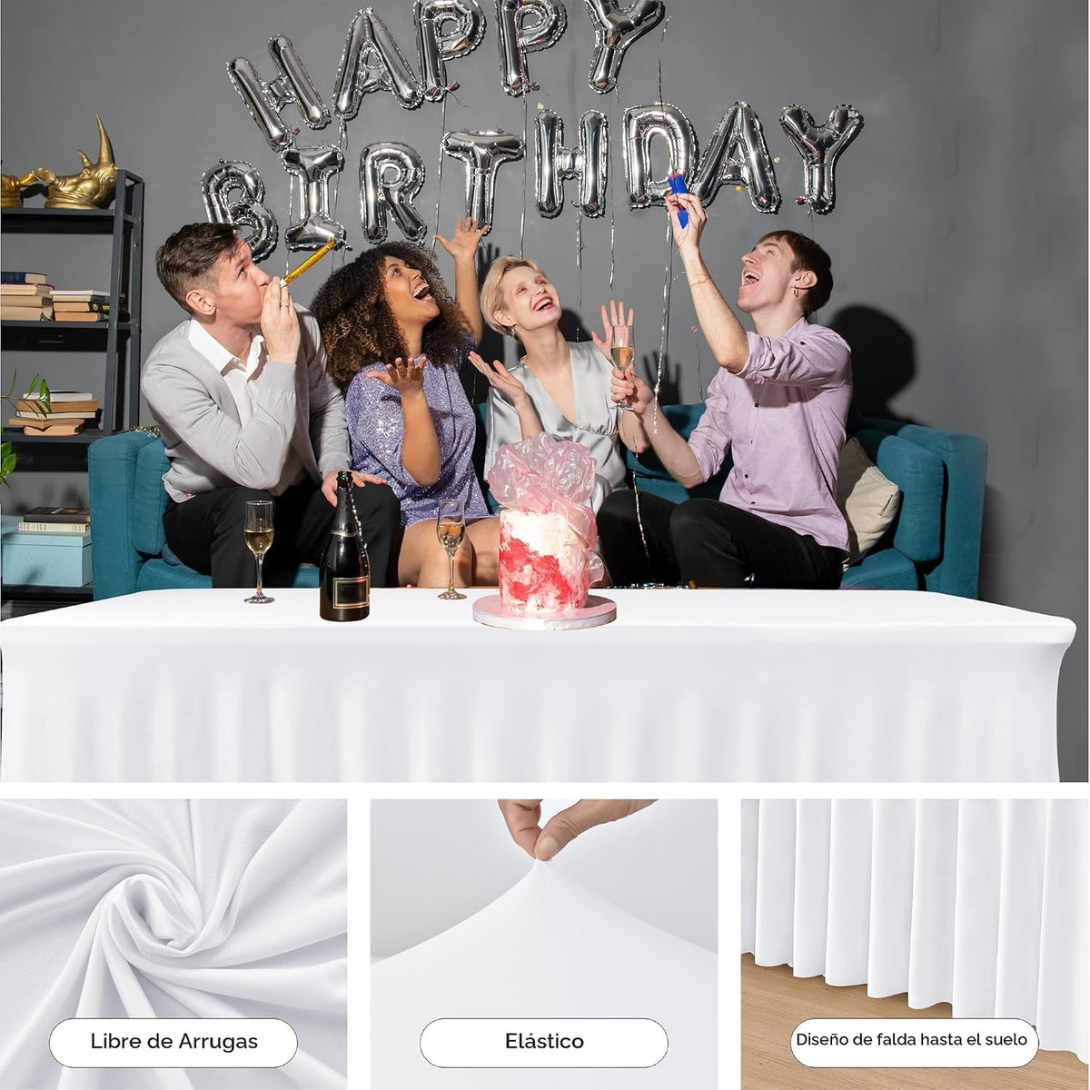 Fundas de mesa rectangulares de elastano blanco de 6 pies para fies...