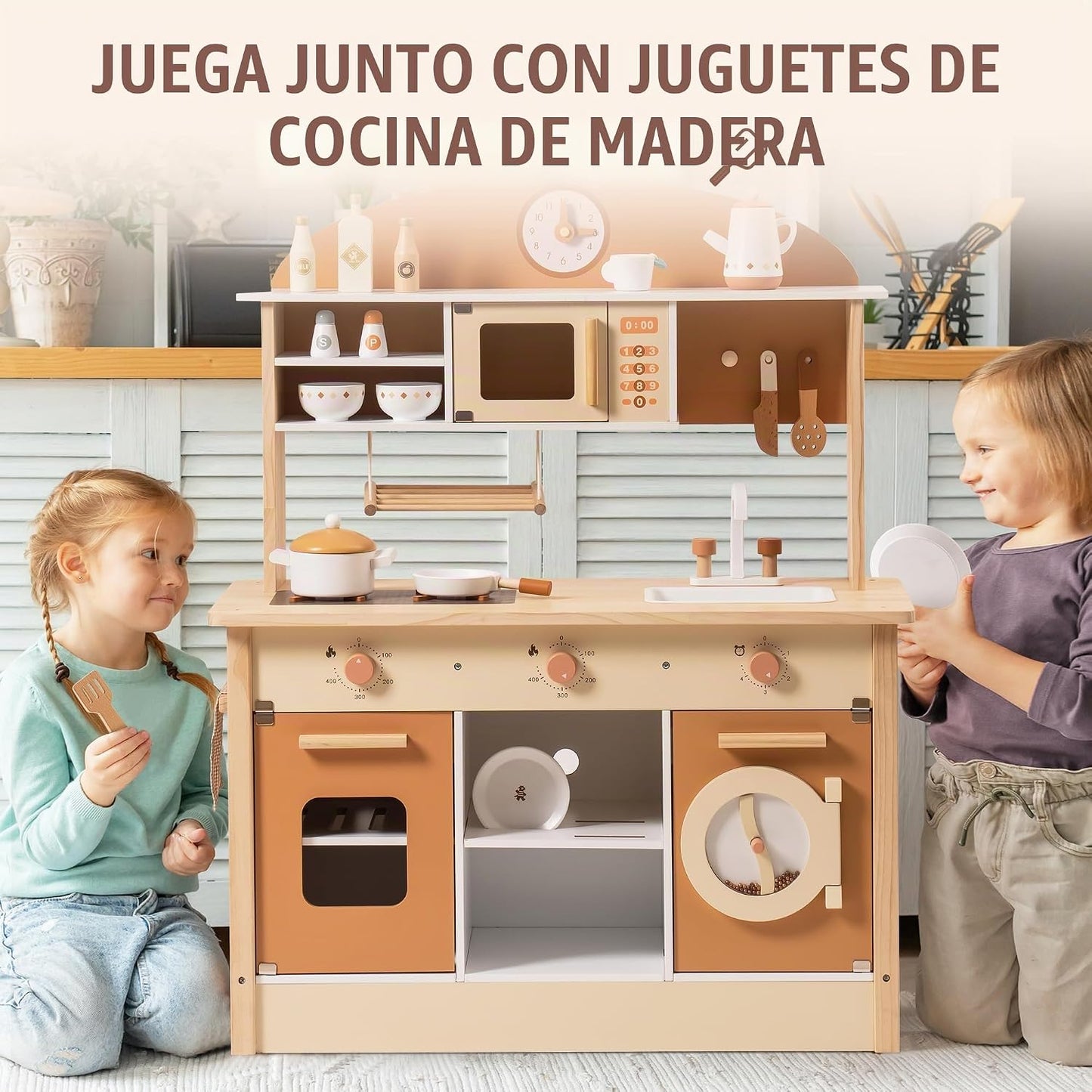 ROBOTIME Juego de cocina de madera, juego de cocina para niños con...
