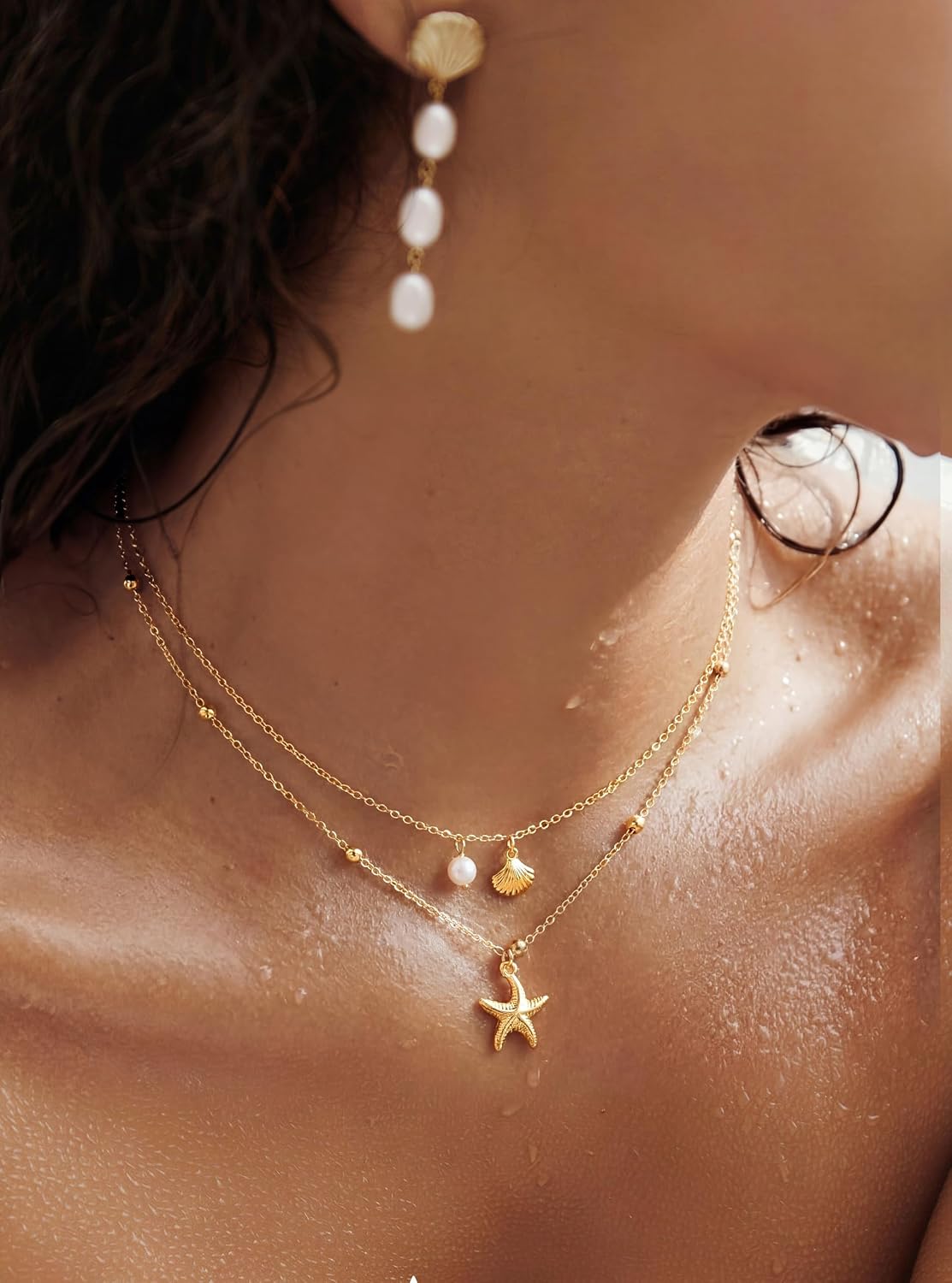 LOYALLOOK Collar de estrella de mar de concha para mujer, chapado e...
