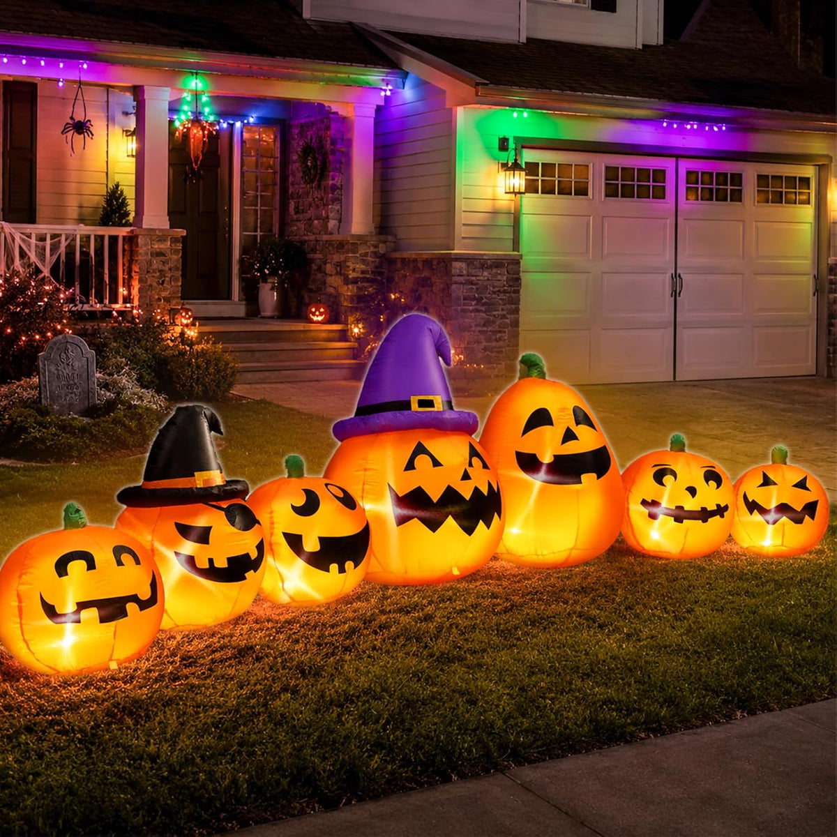 Calabazas inflables de Halloween de 12 pies de largo, decoración al...