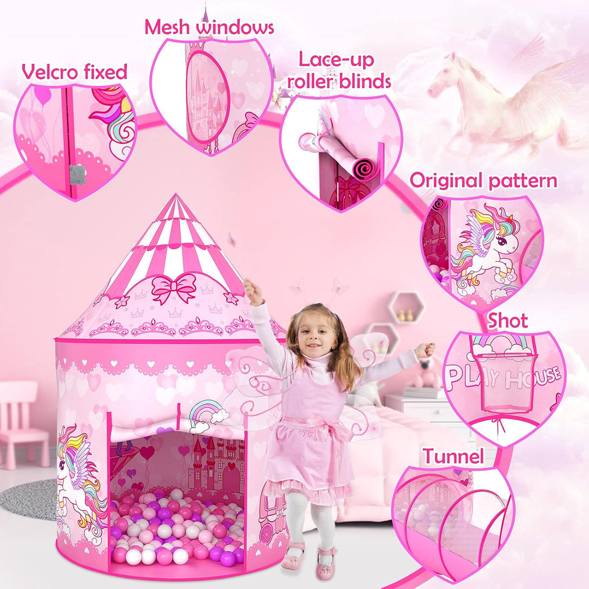 GeerWest Tienda de campaña de princesa de 3 piezas para niñas con p...