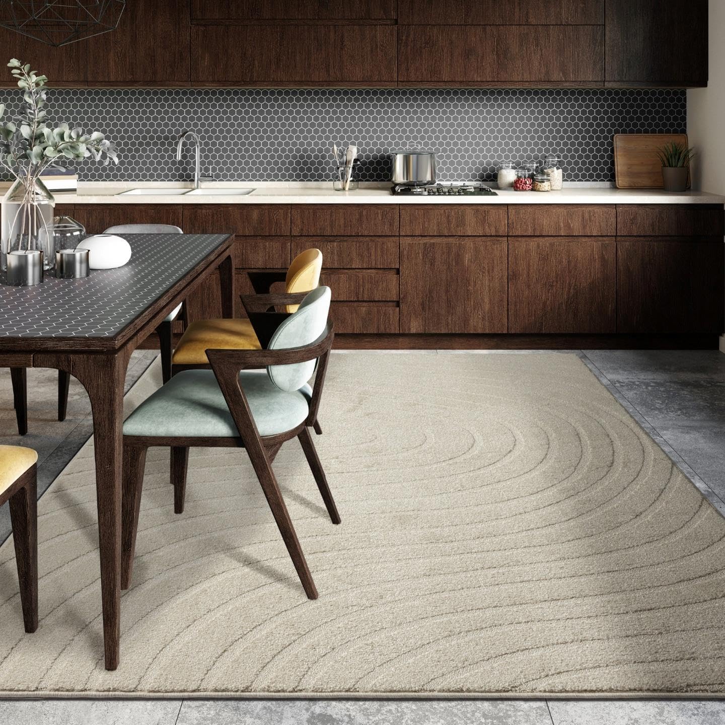 LUXE WEAVERS Alfombra de Área Moderna Geométrica de Ondas Crema 4x6