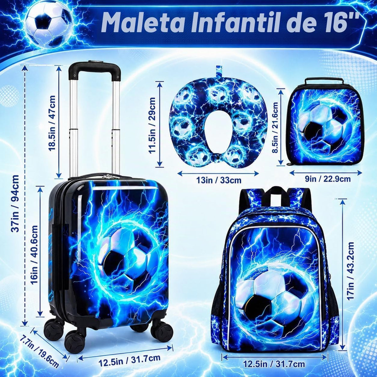 Juego de 5 maletas para niños, aprobado por aerolíneas con ruedas g...