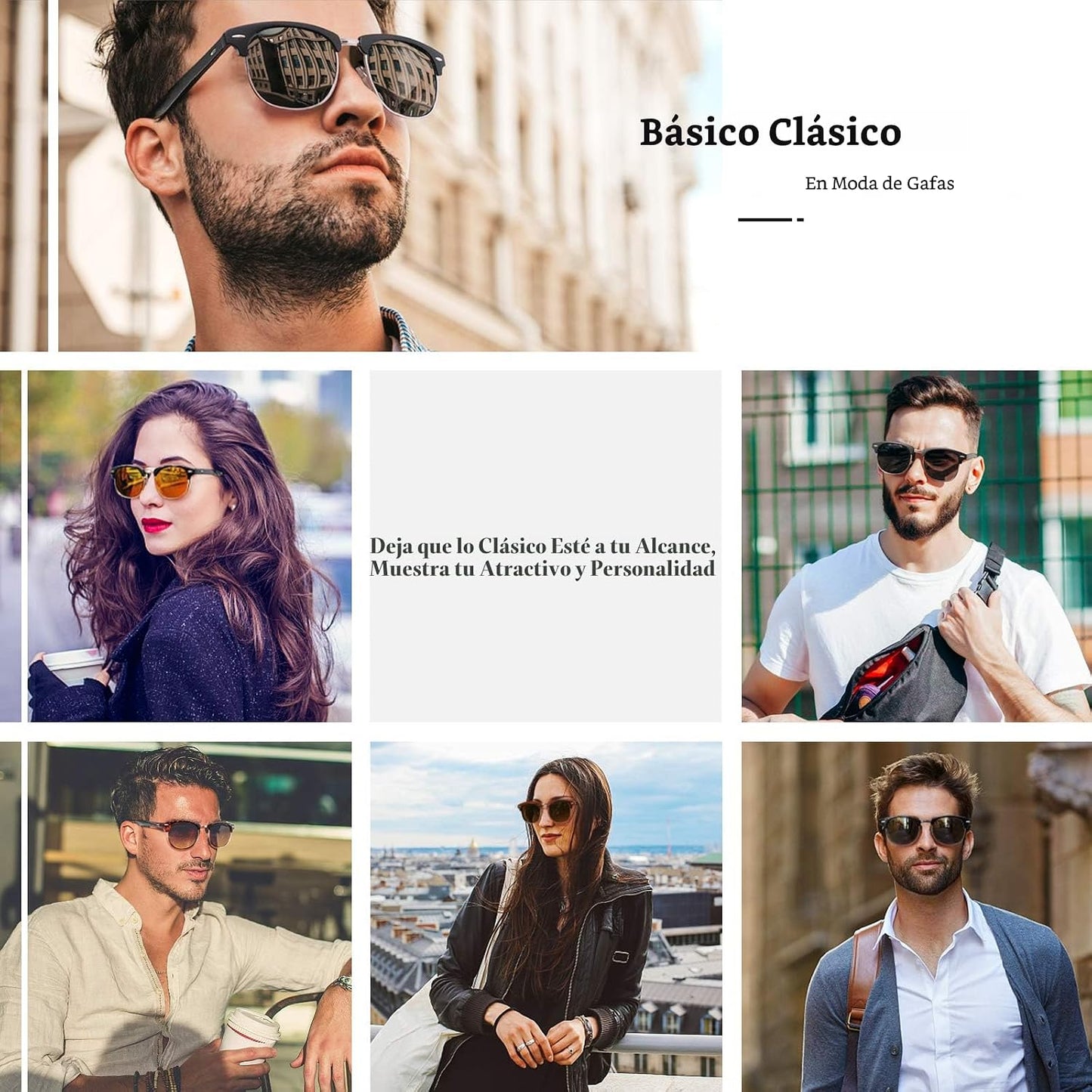 GQUEEN Gafas de sol clásicas con montura de cuerno semi sin borde p...