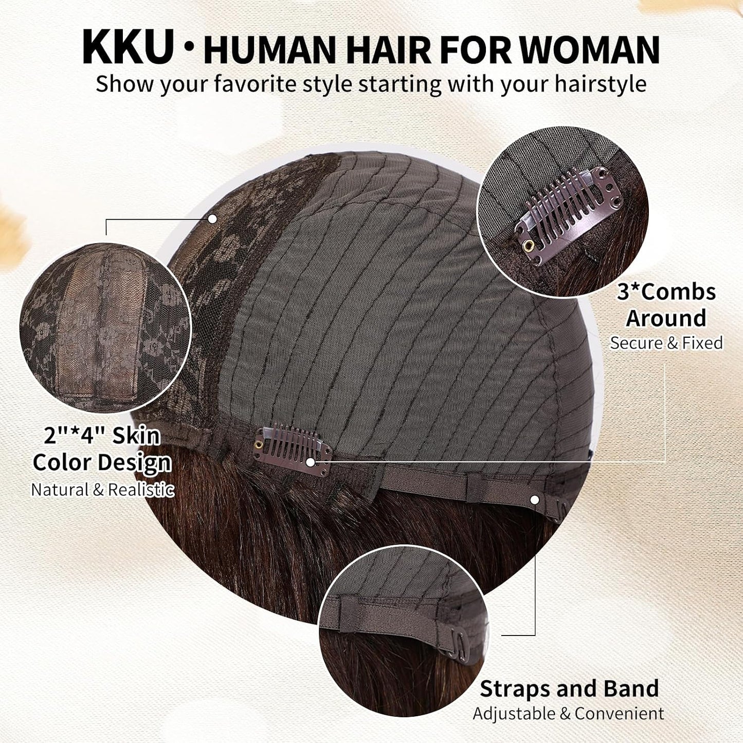 KKU Pelucas de Cabello Humano Ombre Marrón Claro de 12 Pulgadas par...