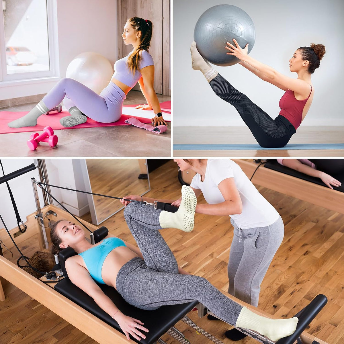 Calcetines de entrenamiento de pilates para mujer, calcetines de yo...