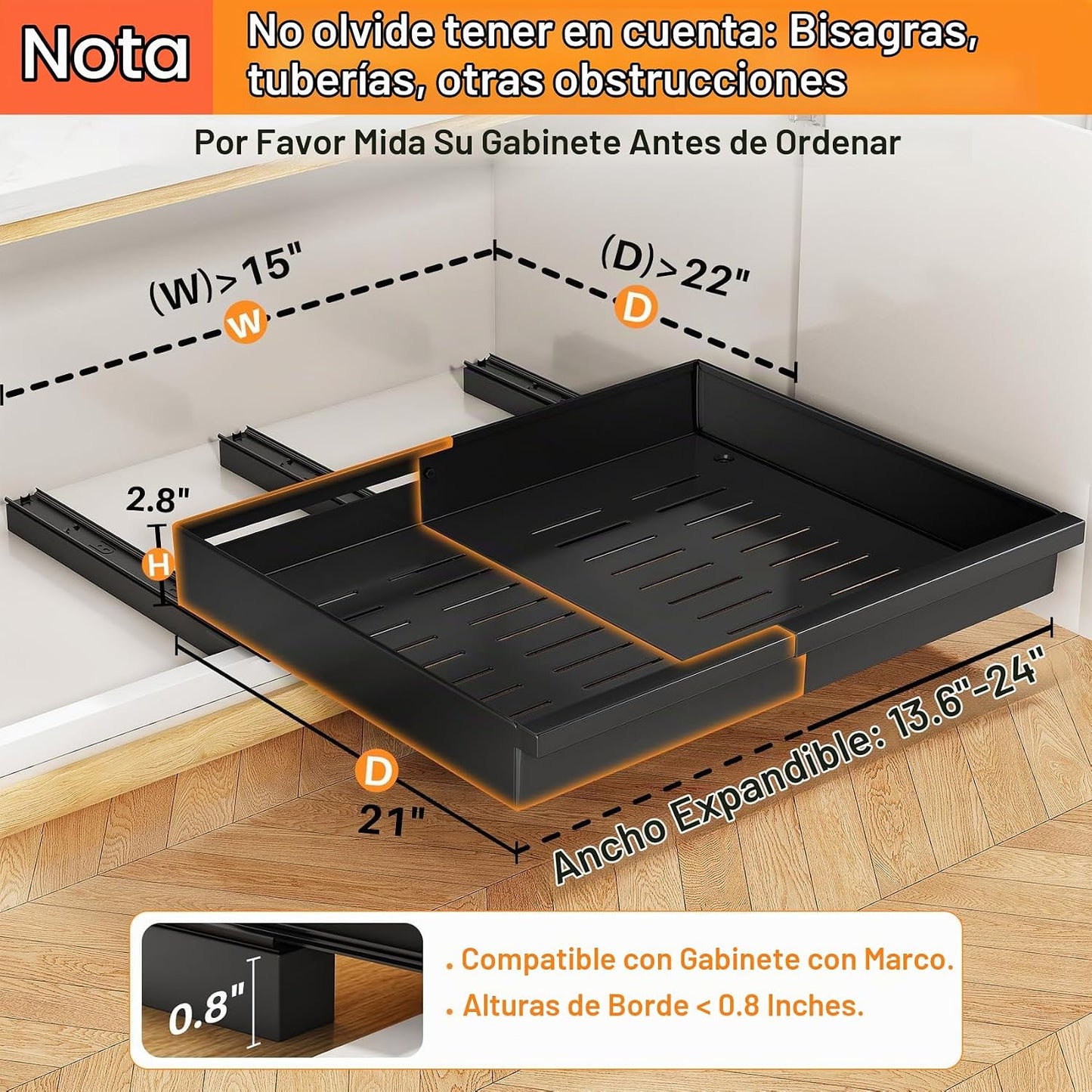 Organizador de gabinete extraíble, 1 paquete expandible (13.6 a 24...