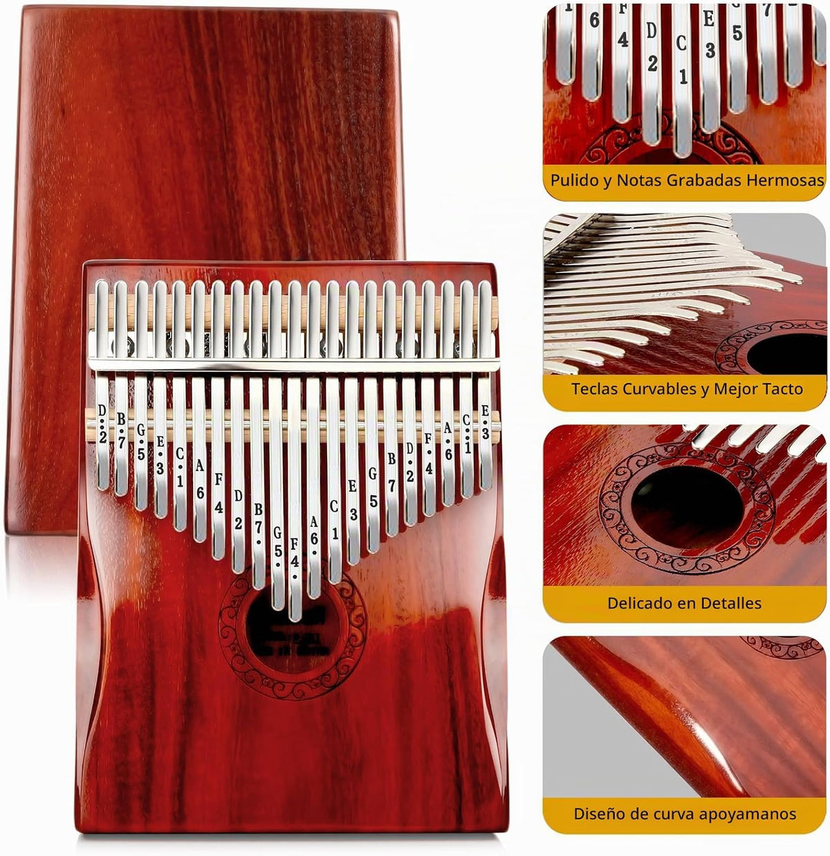 Kalimba - Piano de pulgar portátil de 21 teclas Mbira con martillo...