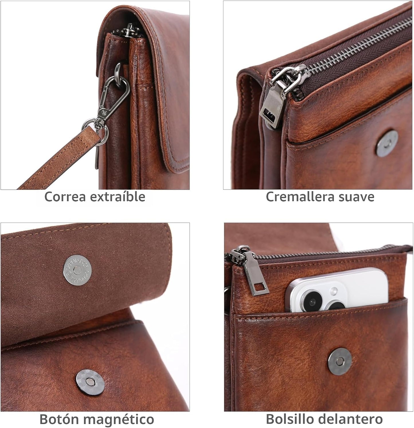 Iswee - Bolso cruzado de cuero para mujer con bloqueo RFID, pequeño...