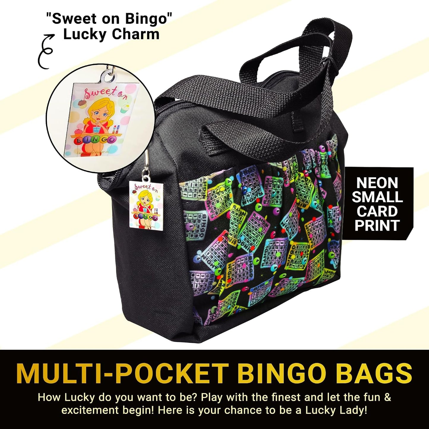 Lucky Lady Bolsa de bingo de neón con bolsillos y paquete de 18 Dau...