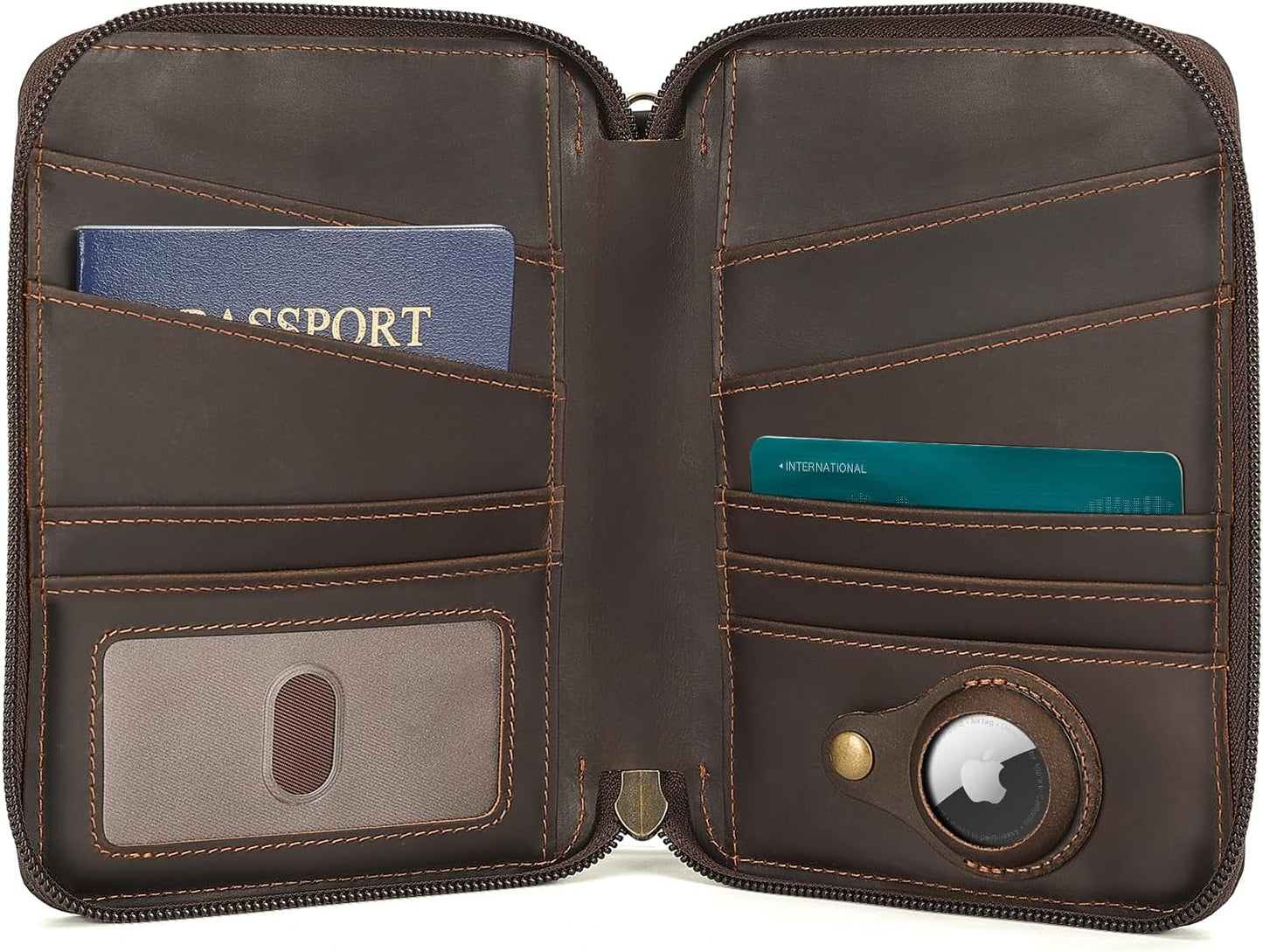 Polare - Cartera de cuero de grano completo para pasaporte familiar...