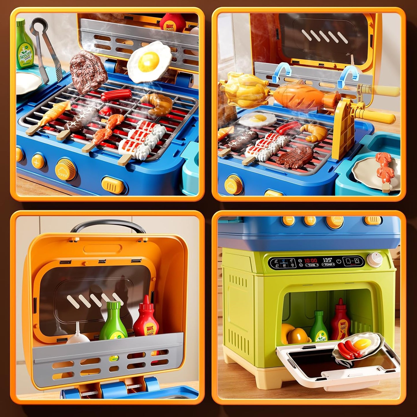 KIZONLY Juego de barbacoa para niños, juego de cocina de 2 capas co...