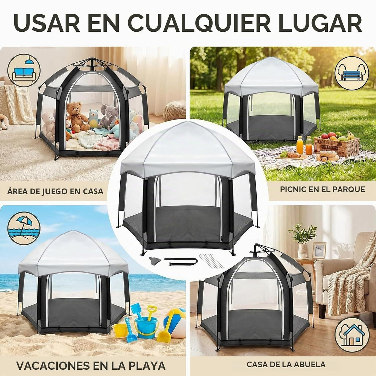 Palopalo Tienda de campaña de playa negra desplegable para bebés, t...