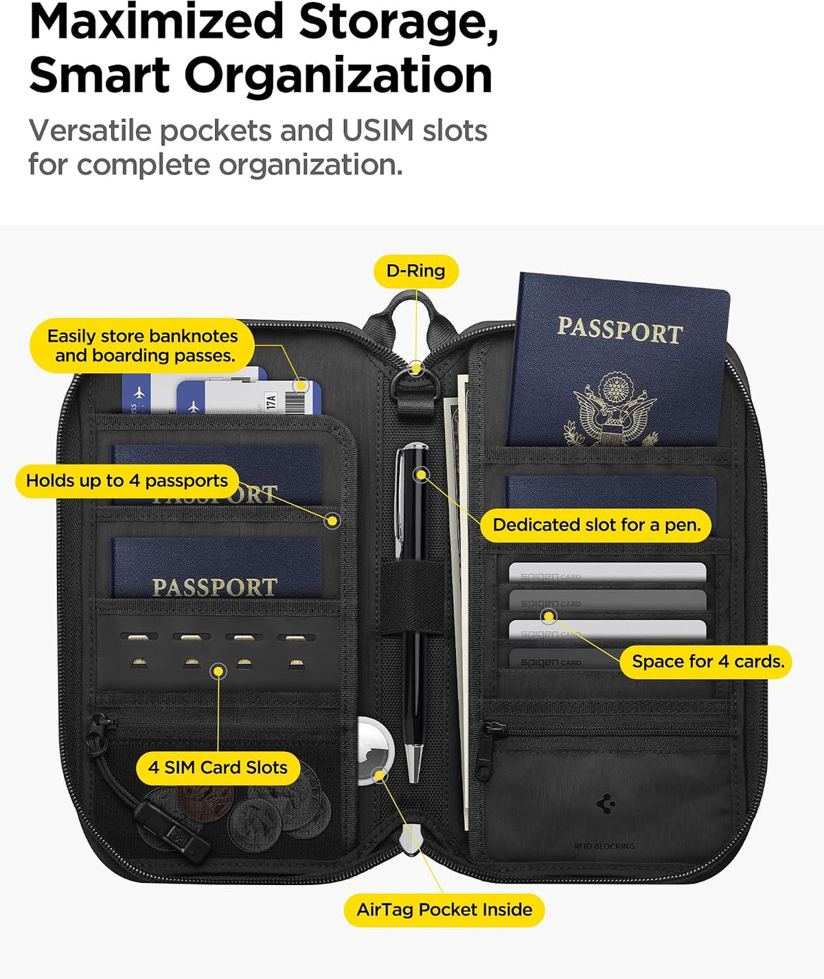 Spigen Life para pasaporte Funda para tarjeta con tecnología de blo...