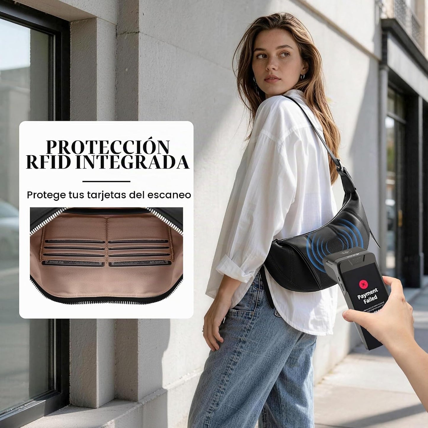 befen Bolsos cruzados de cuero genuino para mujer con bloqueo Rfid,...