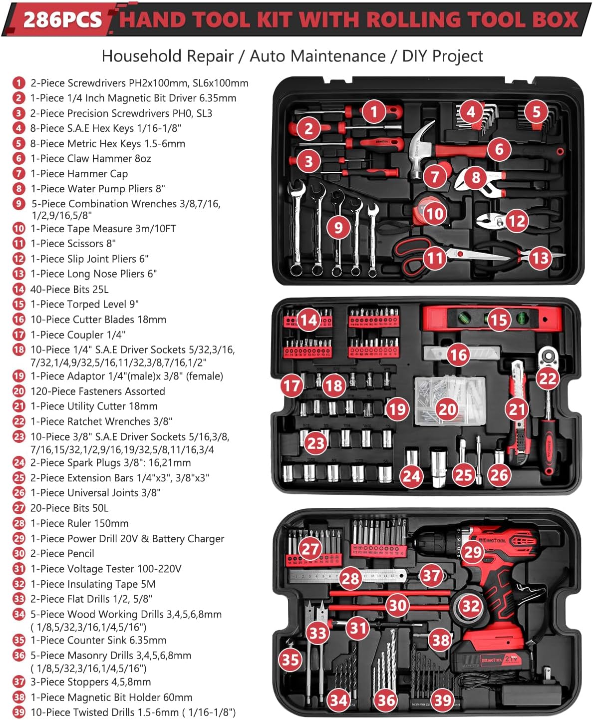 KINGTOOL Kit de herramientas para el hogar, kit de herramientas de...