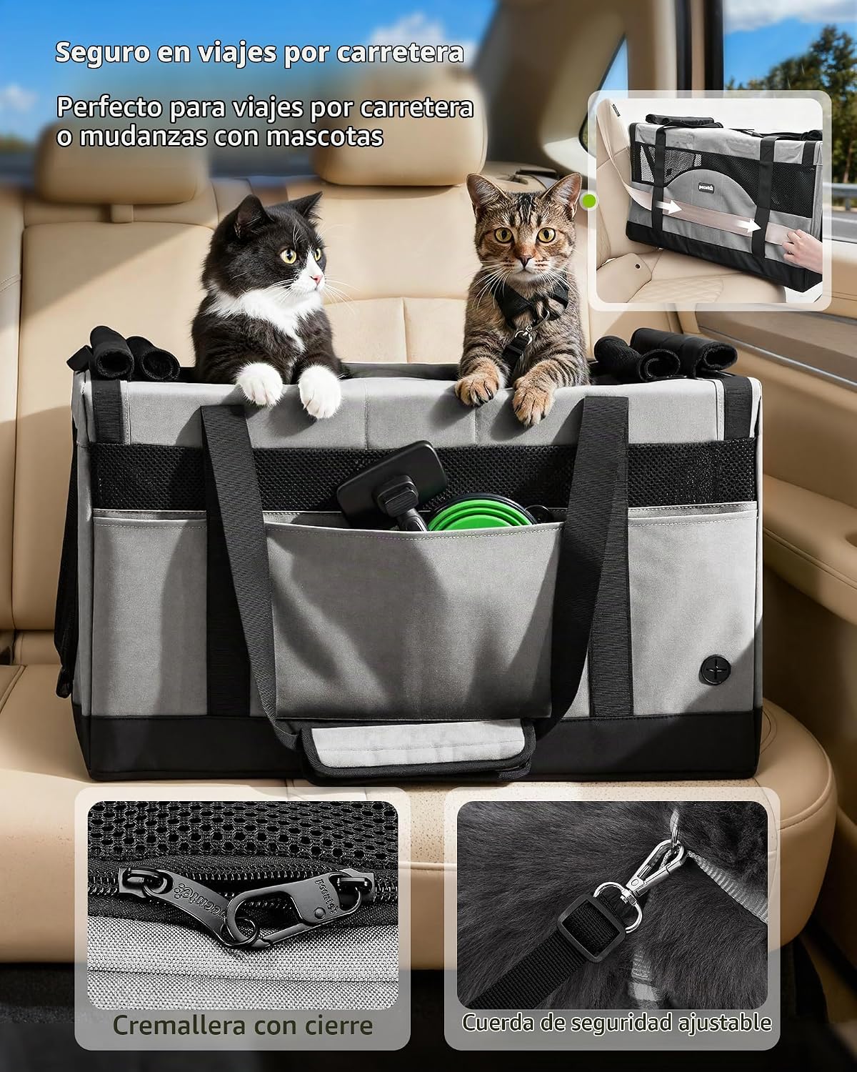Pecute Transportador grande para gatos, suave doble jaula para masc...