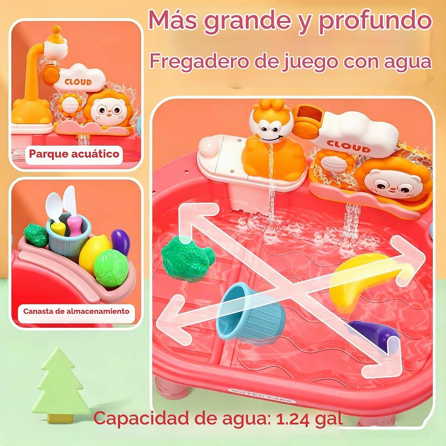 HOLYFUN Fregadero de cocina con agua corriente, juguete de mesa de...
