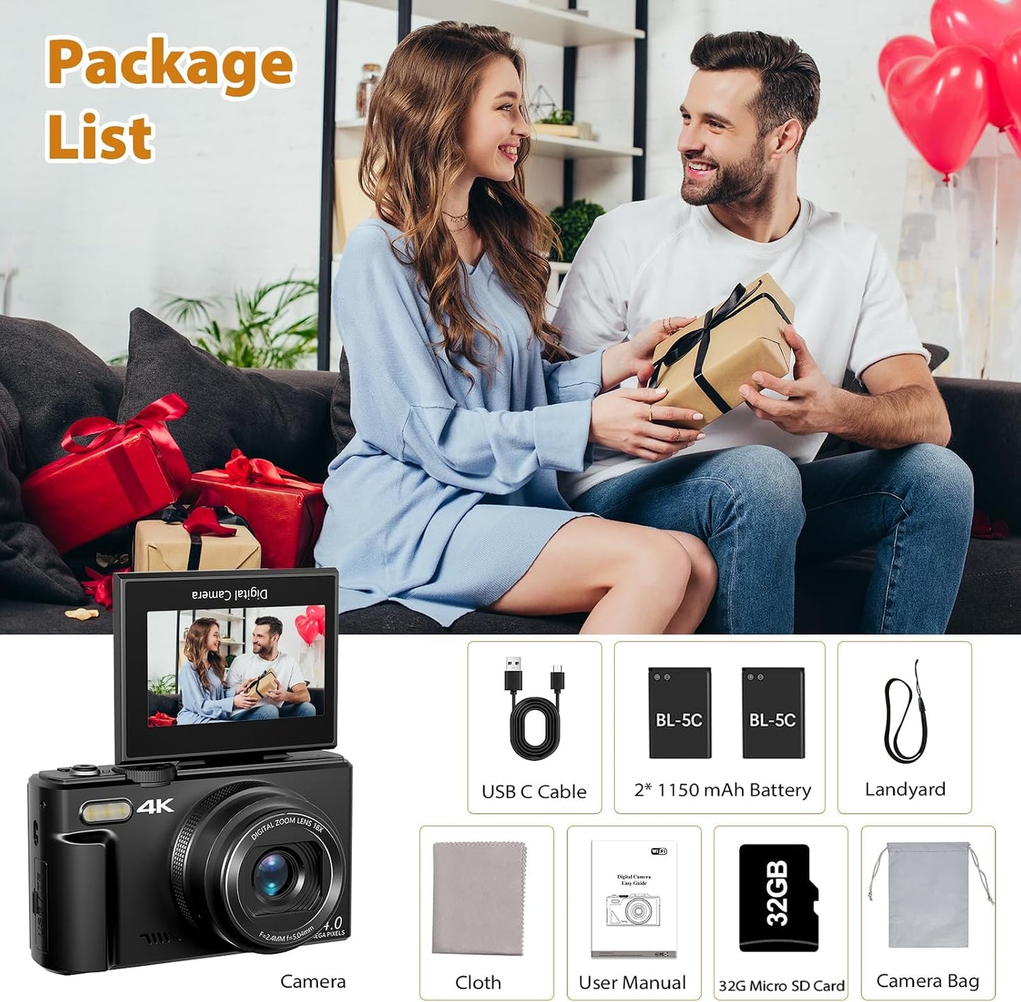 Cámaras 4K para fotografía, cámara de vlogging digital de 64MP para...