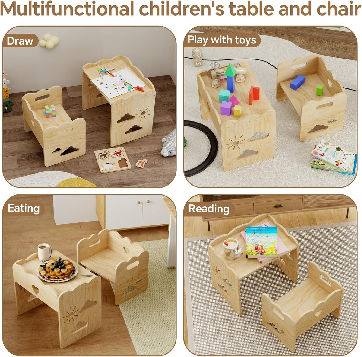 BPMFDTNL Montessori - Juego de mesa y silla para niños pequeños, me...