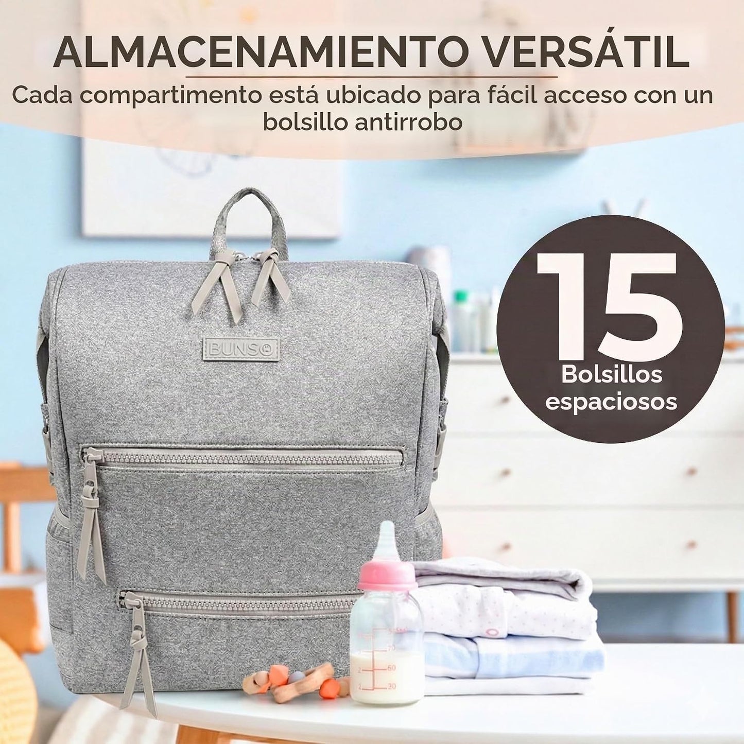 Mochila de pañales de neopreno BUNSO Baby, resistente al agua, moch...