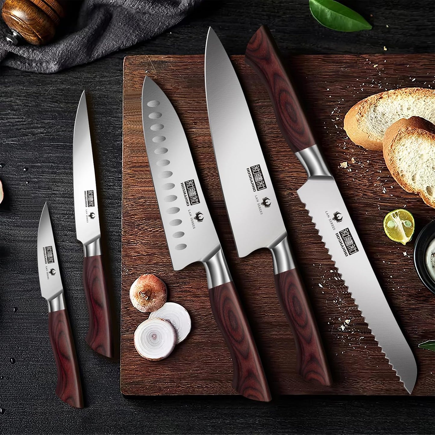 HOSHANHO - Juego de 5 cuchillos de cocina japoneses, cuchillos de c...