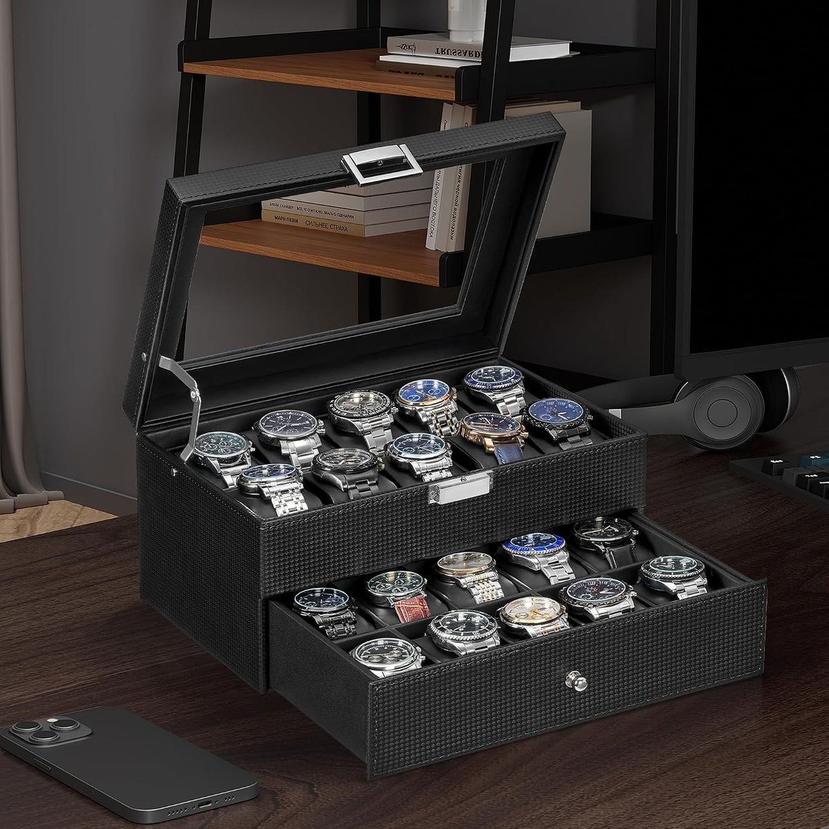 BEWISHOME Estuche para relojes, organizador de caja para relojes de...