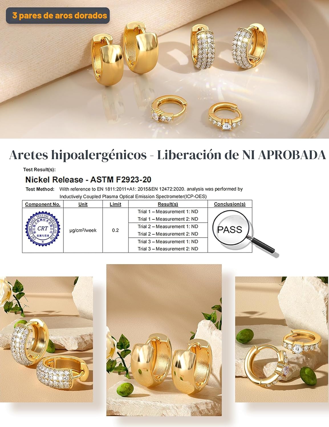 LOLIAS Pequeños aretes de aro gruesos chapados en oro de 14K para m...