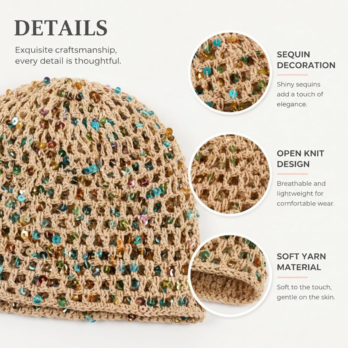 Ahouws Gorro de verano con lentejuelas con purpurina para mujer, so...