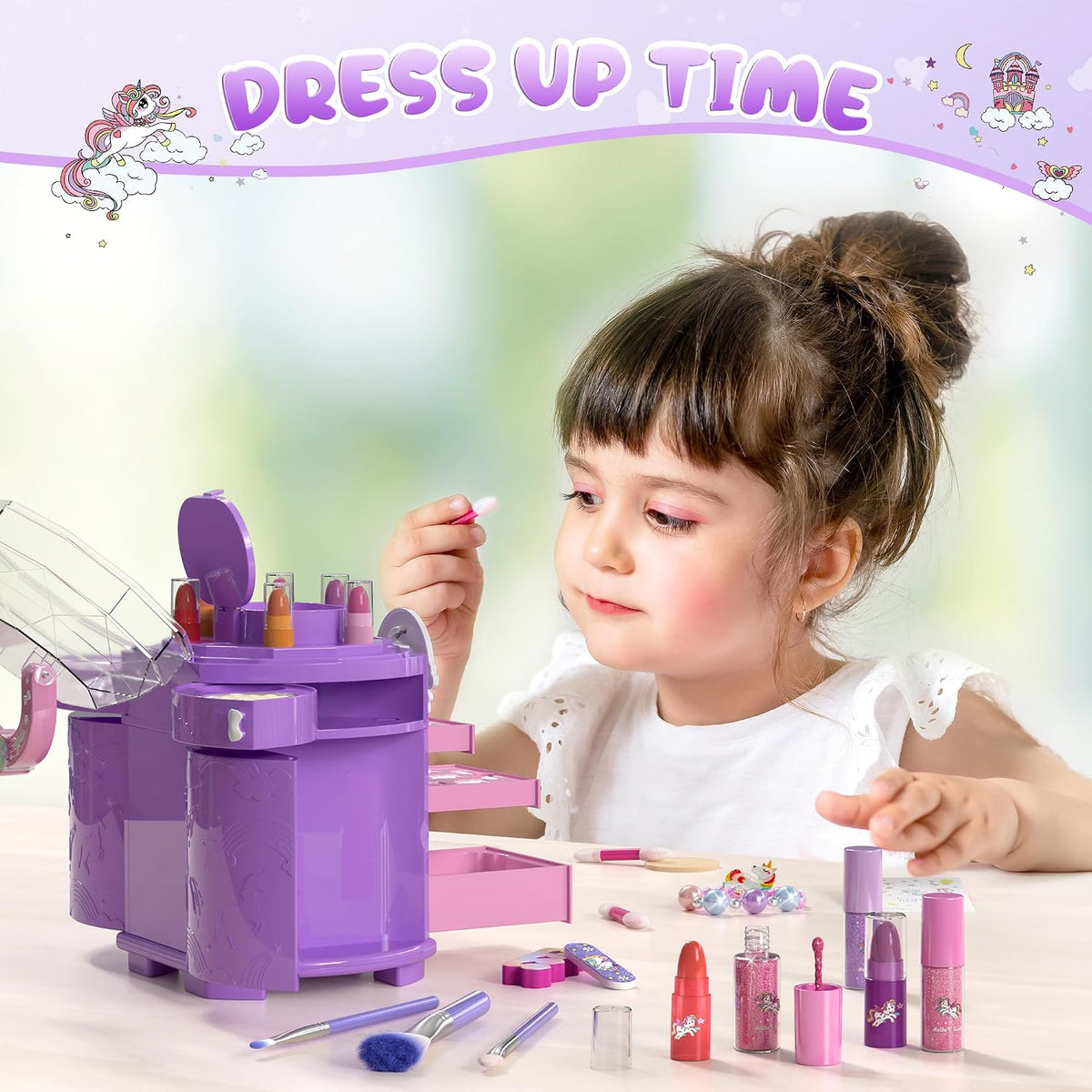 PERRYHOME Juego de Maquillaje para Niñas, 63 Piezas Lavable No Tóxi...