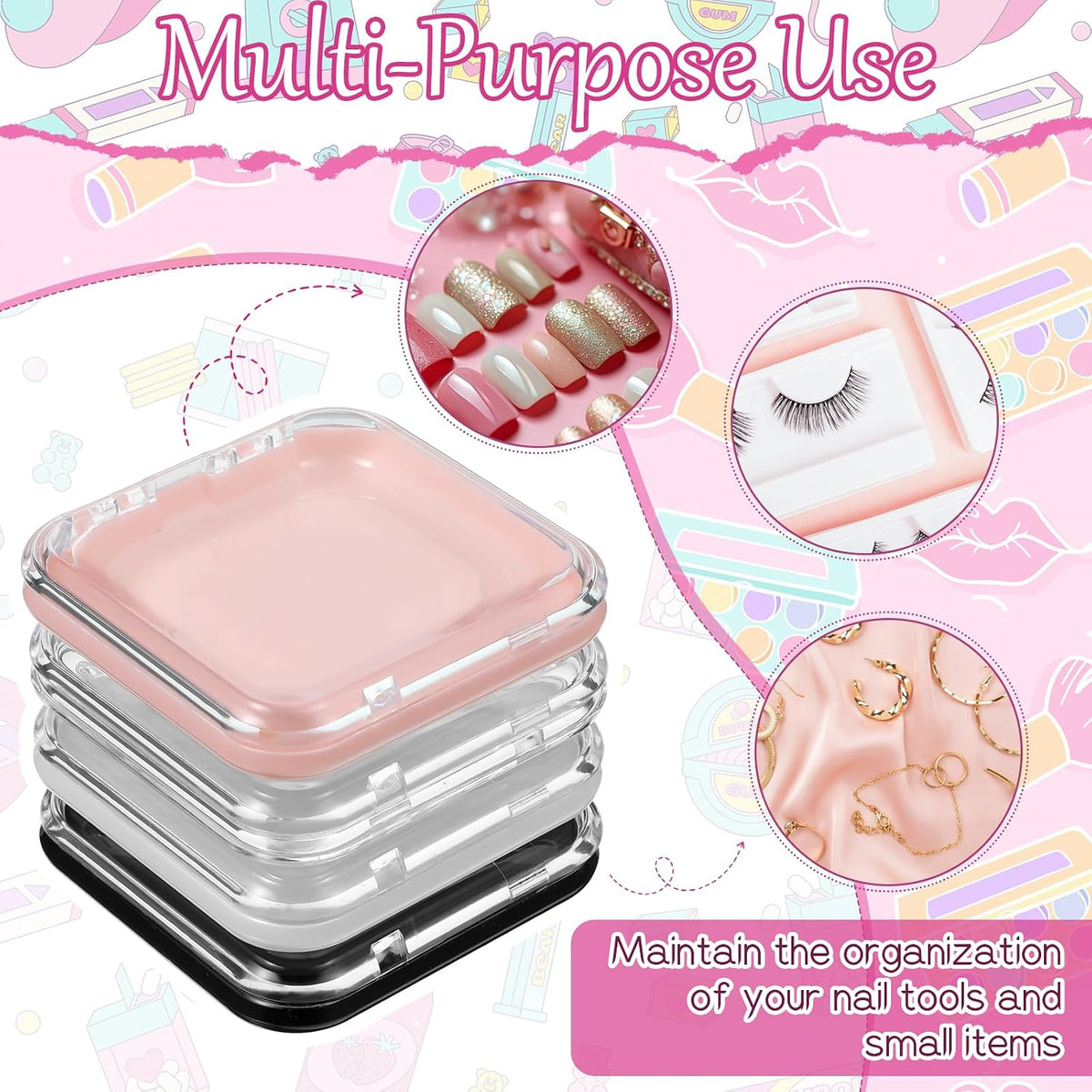 Yuanan 30 cajas de almacenamiento de uñas a presión, 2.95 x 2.95 pu...