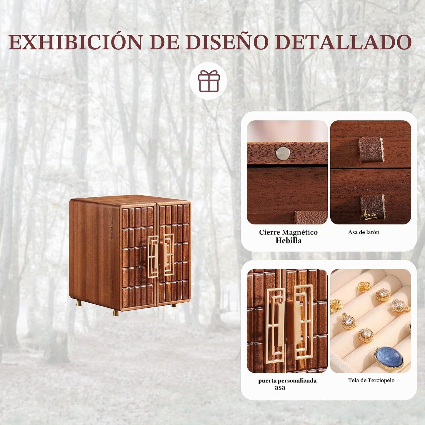 KAOTGOT Joyero grande de madera de nogal para mujer | Organizador d...