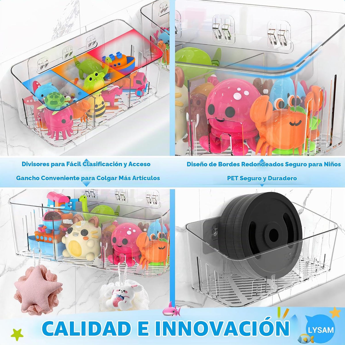 Lysam Almacenamiento de juguetes de baño, 4 paquetes, soporte grand...