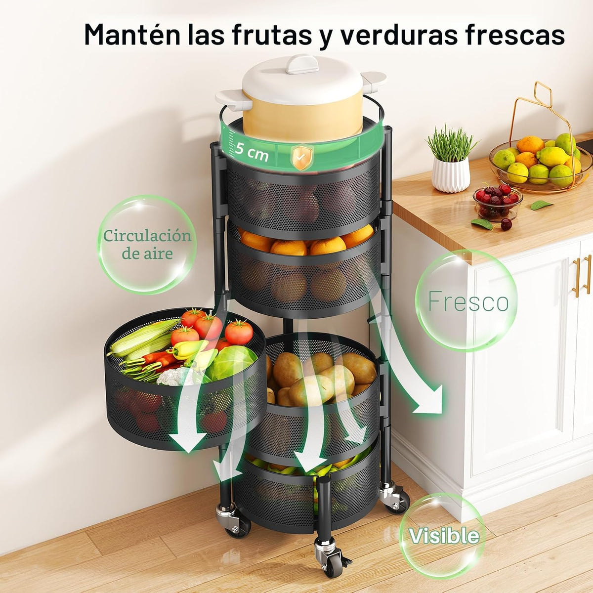 SAYZH Cesta de frutas y verduras para cocina, estante de almacenami...