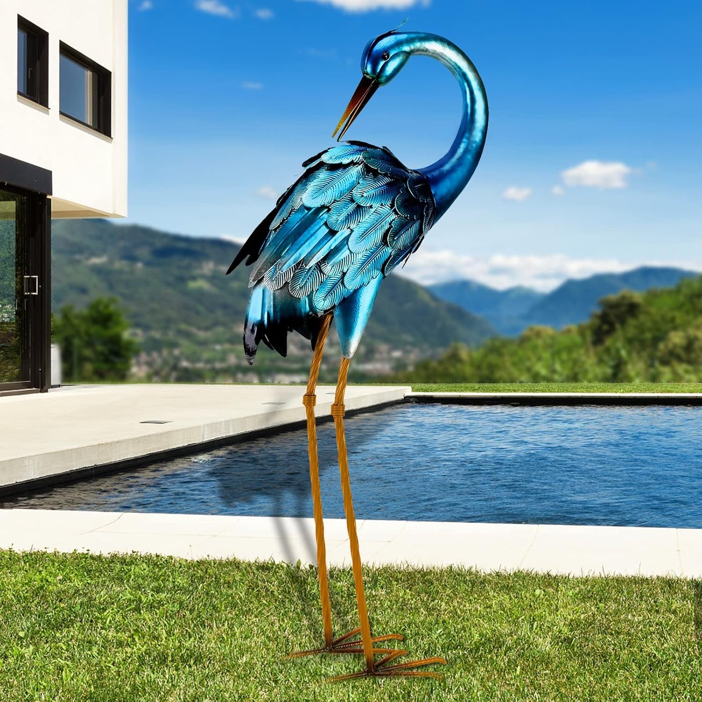 chisheen Estatuas de jardín de grúa, grúa de jardín de metal al air...
