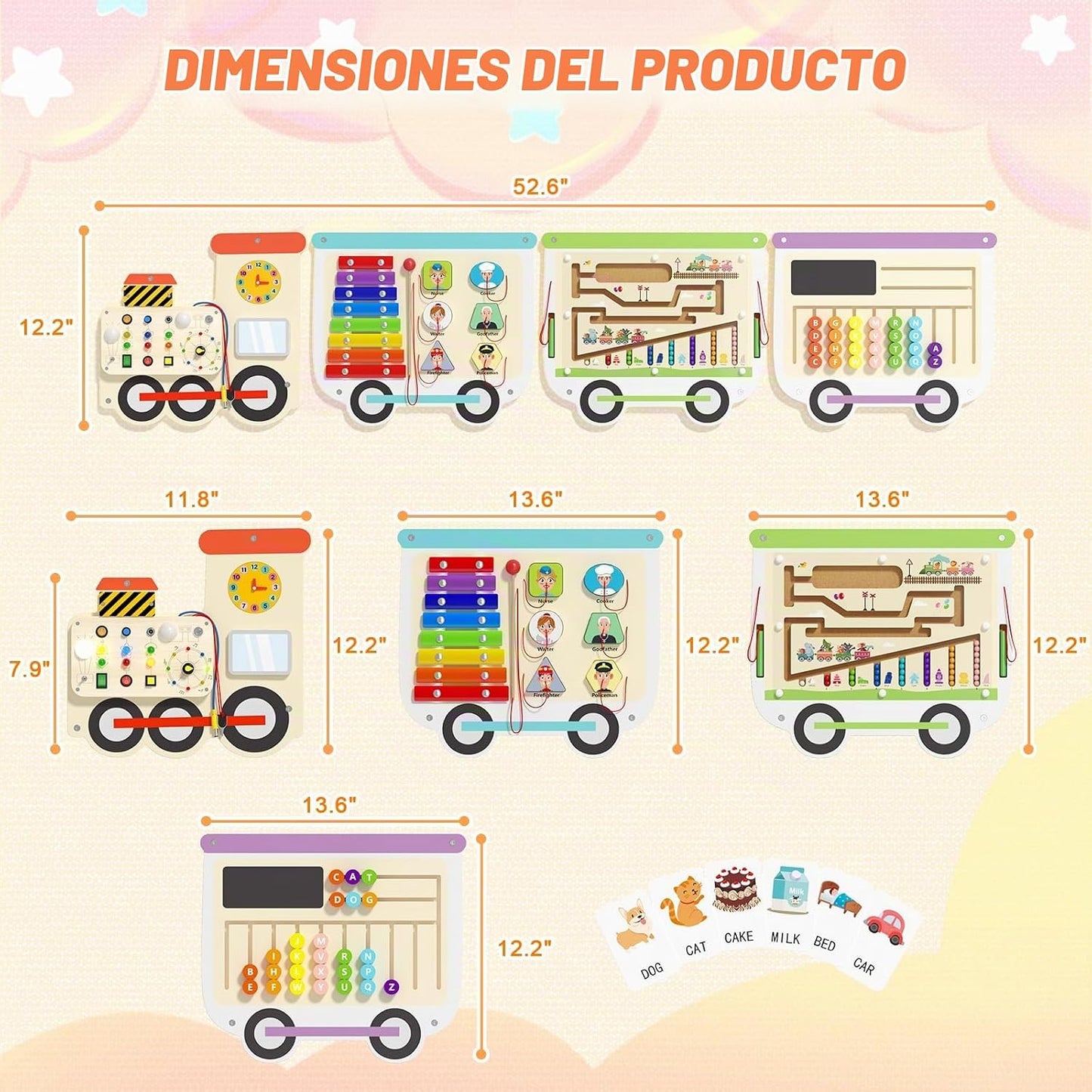 Montessori - Tablero sensorial de madera de tren eléctrico, panel d...