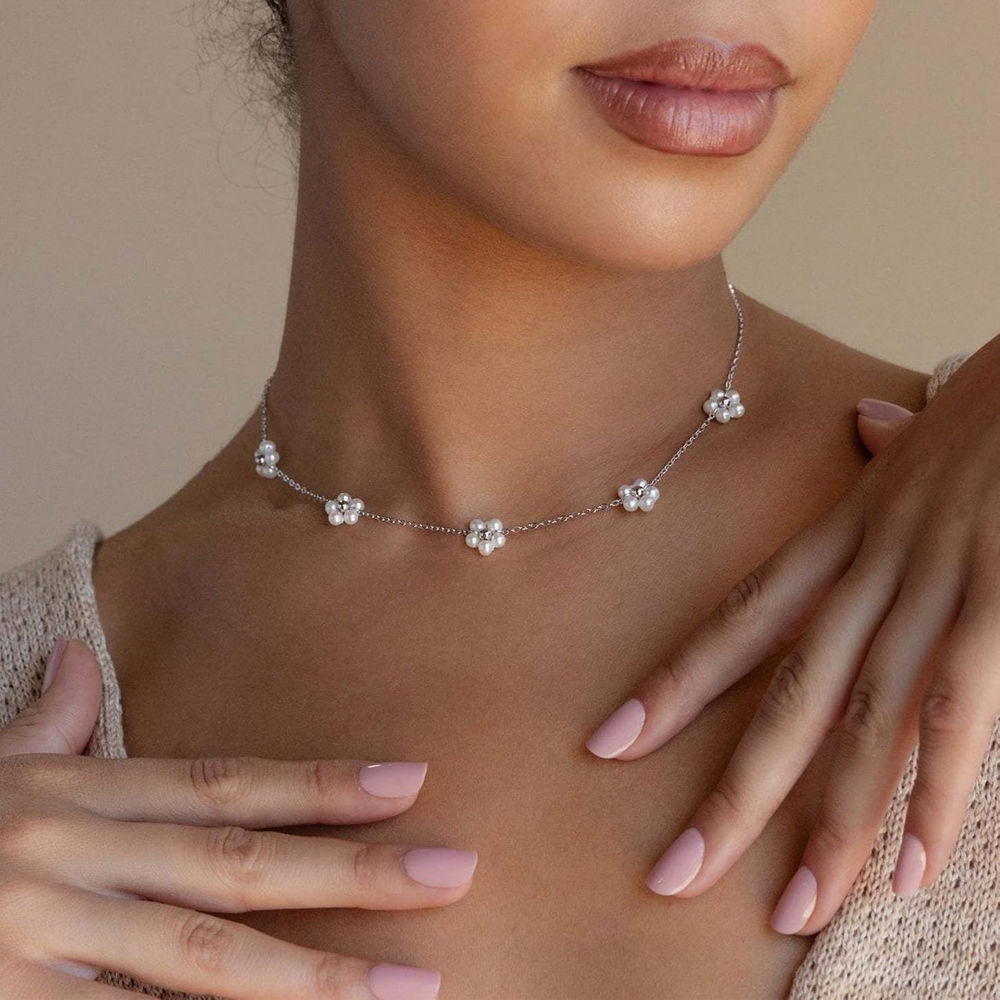 SmileBelle Collares de perlas, gargantilla de perlas de margarita p...