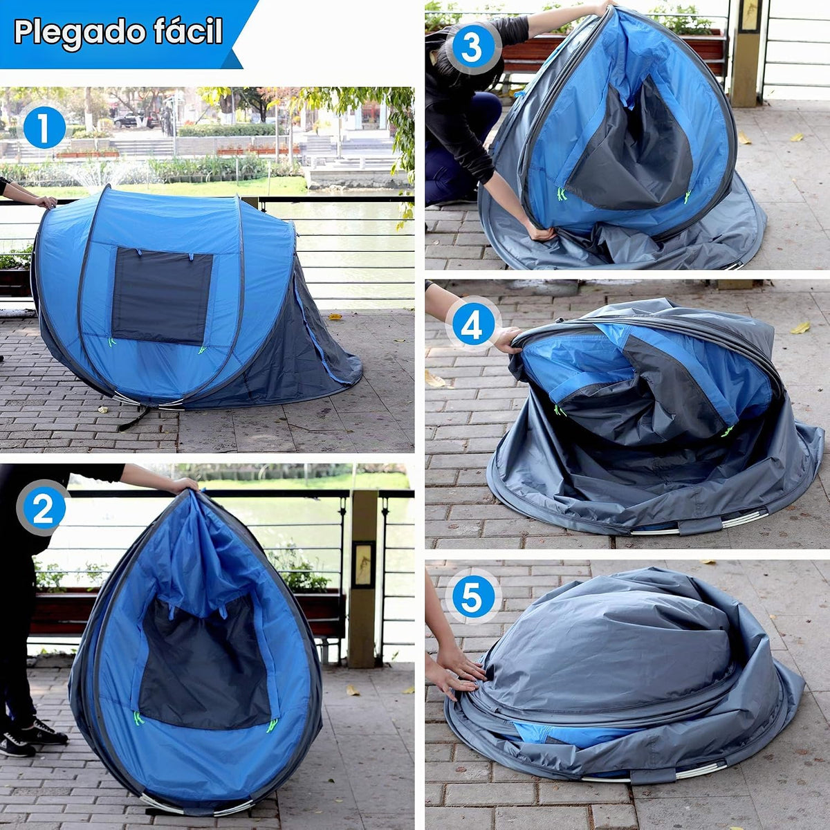 Tienda de campaña desplegable fácil para 4 personas, impermeable, c...