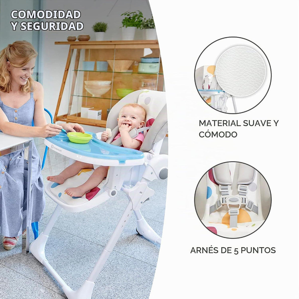 Kinderkraft Trona Yummy, Silla de bebé, ergonómica, cómoda, reclina...